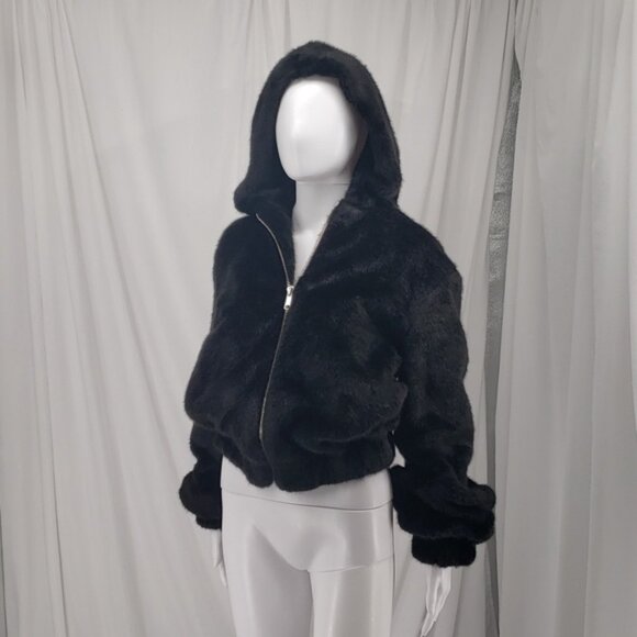 Helmut Lang Oversized Black Faux Mink Bomber Zipper Front Elastic Cuffs Size XS - Picture 5 of 14